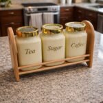 Set 3/1 staklenih tegli za začine na drvenom stalku