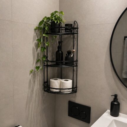 Zidna polica sa tri nivoa za kupatilo u crnoj boji